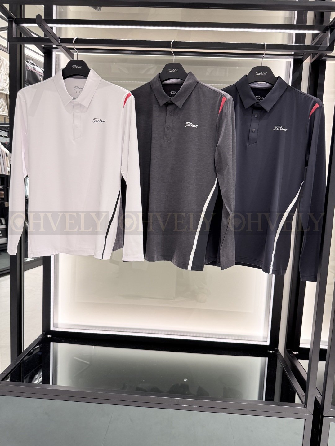 Titleist 타이틀리스트 남성 사이드 곡선 배색 긴소매 카라티 (화이트, 차콜, 네이비) 상품 썸네일