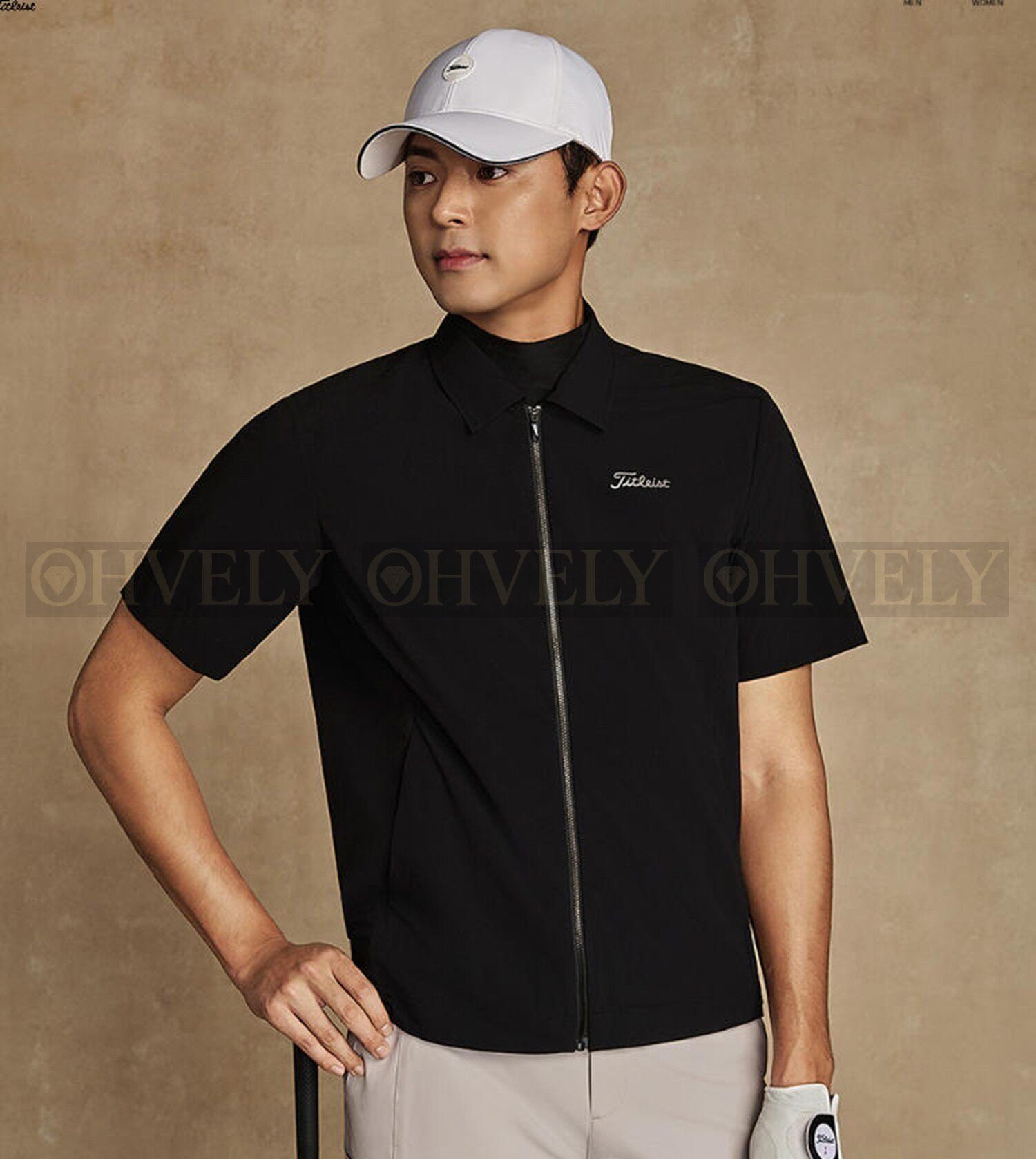 Titleist 타이틀리스트 남성 등판 백 로고 반소매 셔츠형 바람막이 자켓 (차콜, 블랙) 상품 썸네일