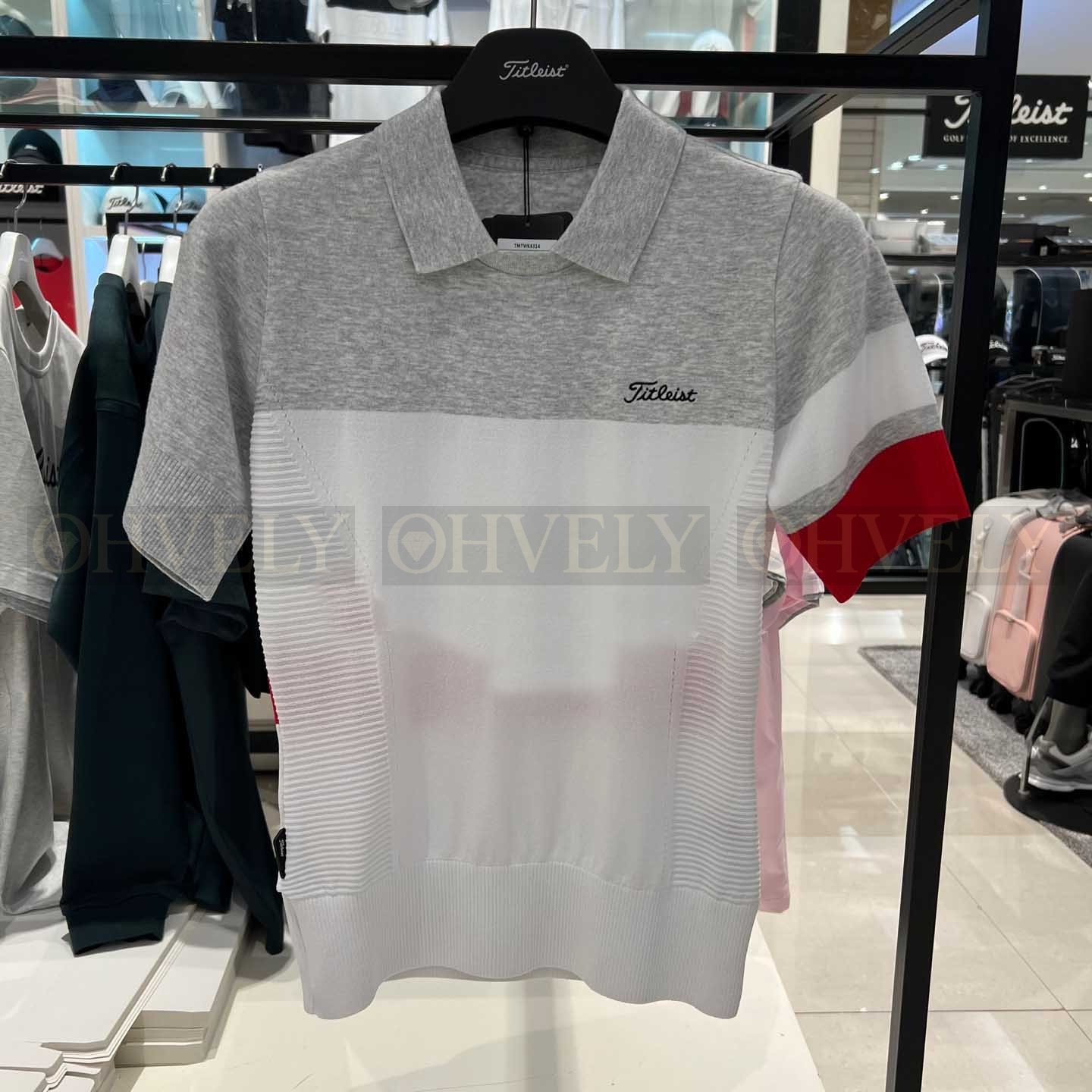 Titleist 타이틀리스트 여성 삼색 배색 블록 반소매 카라 니트 상품 썸네일
