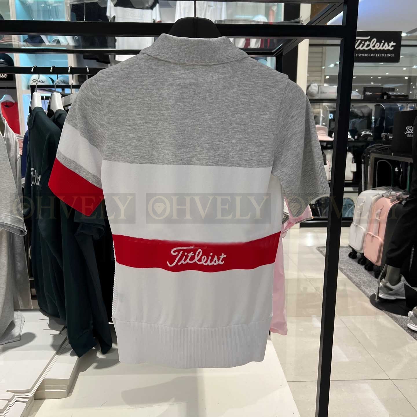 Titleist 타이틀리스트 여성 삼색 배색 블록 반소매 카라 니트 상품 썸네일