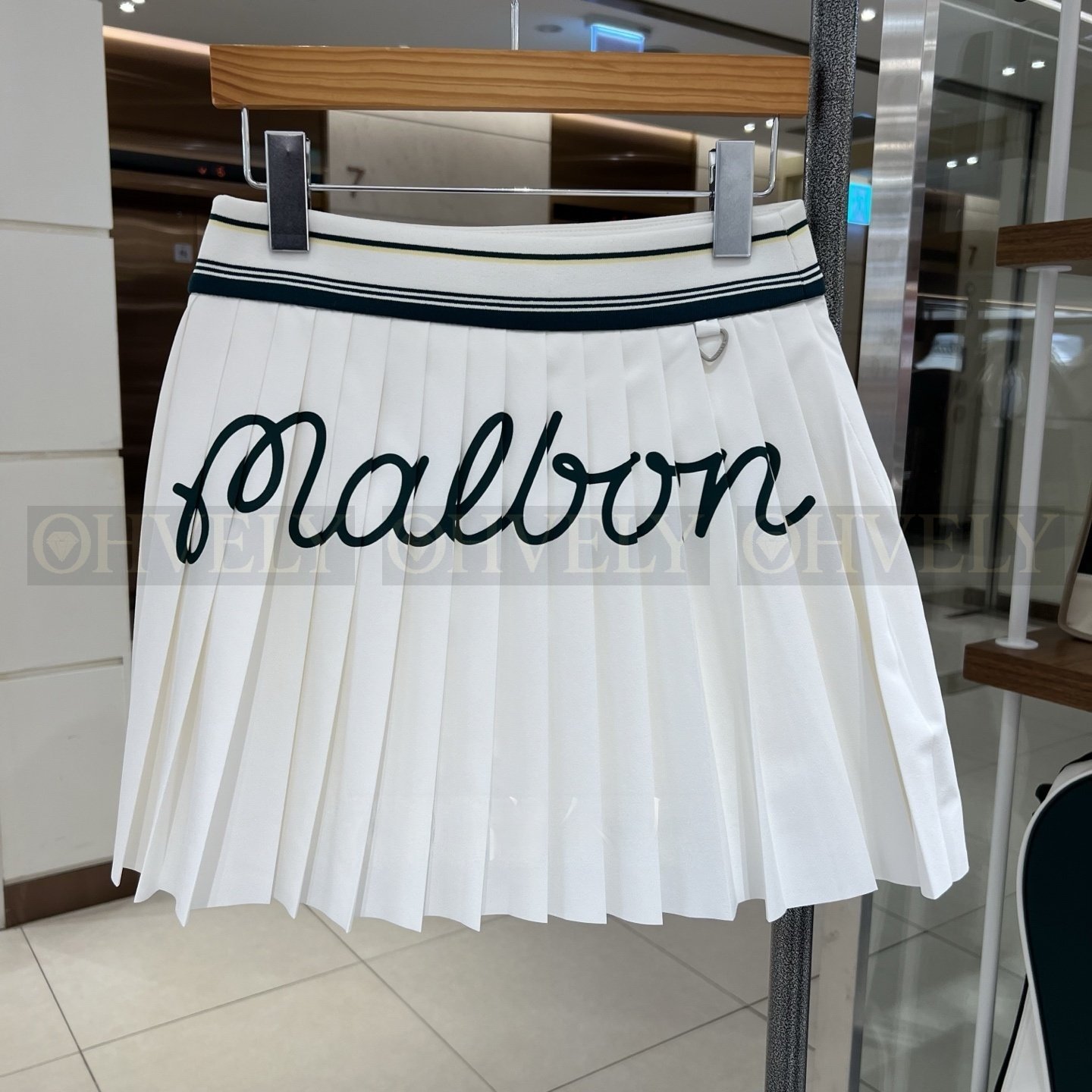 Malbon 말본 여성 스트라이프 밴딩 플리츠 골프 스커트 (화이트/그린/네이비) 상품 썸네일