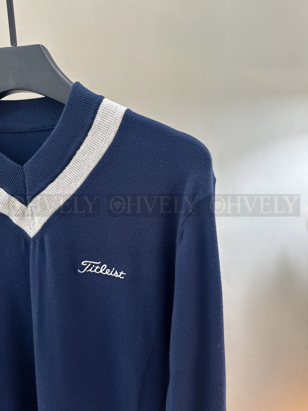 Titleist 타이틀리스트 남성 배색 브이넥 긴소매 골프 니트 티셔츠 (네이비) 상품 썸네일