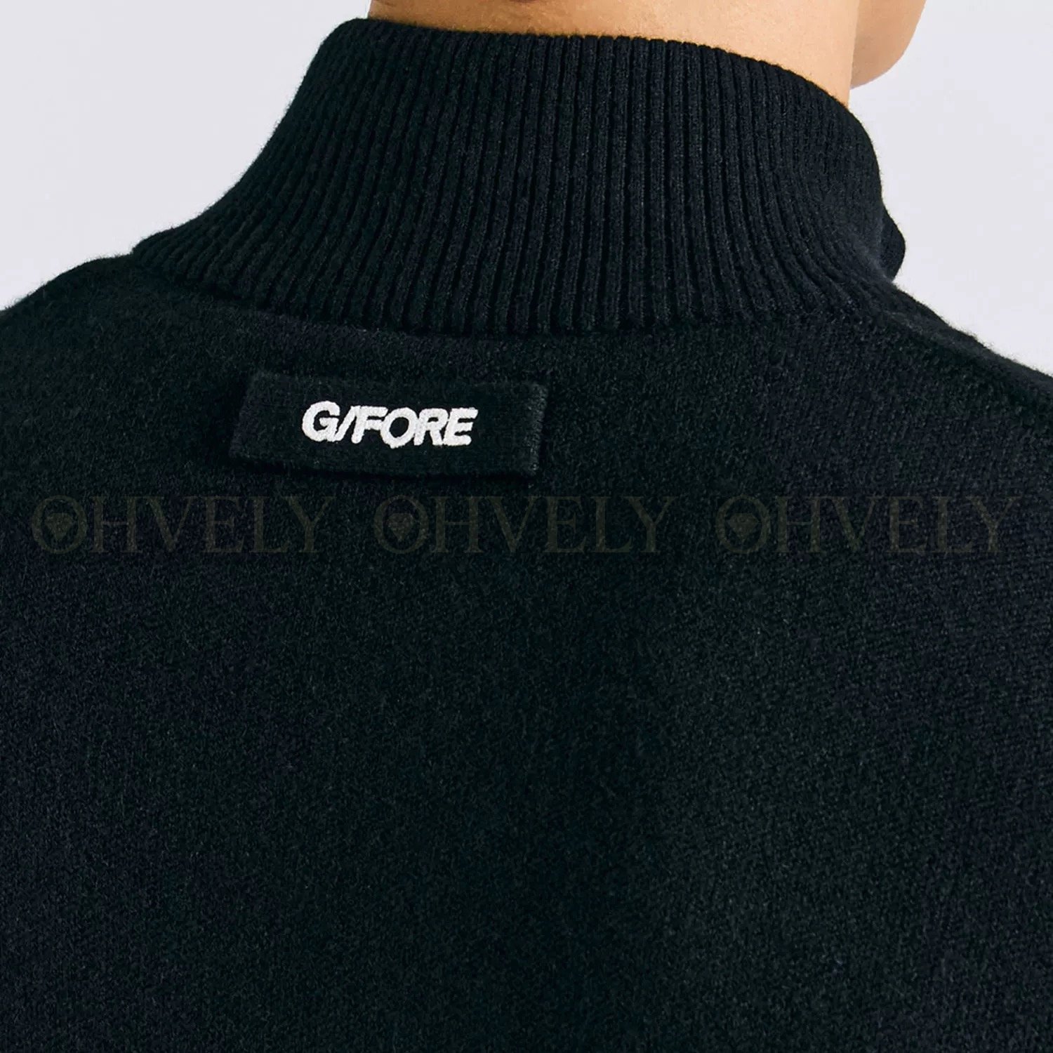 G/FORE 지포어 남성 소매 로고 와펜 배색 시보리 풀집업 골프 니트 가디건 자켓 (블랙) 상품 썸네일