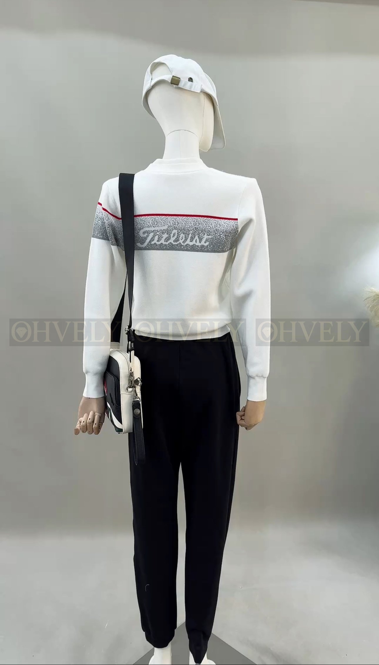 Titleist 타이틀리스트 여성 소매 그라데이션 라인 풀집업 골프 니트 가디건 자켓 (블랙/화이트) 상품 썸네일