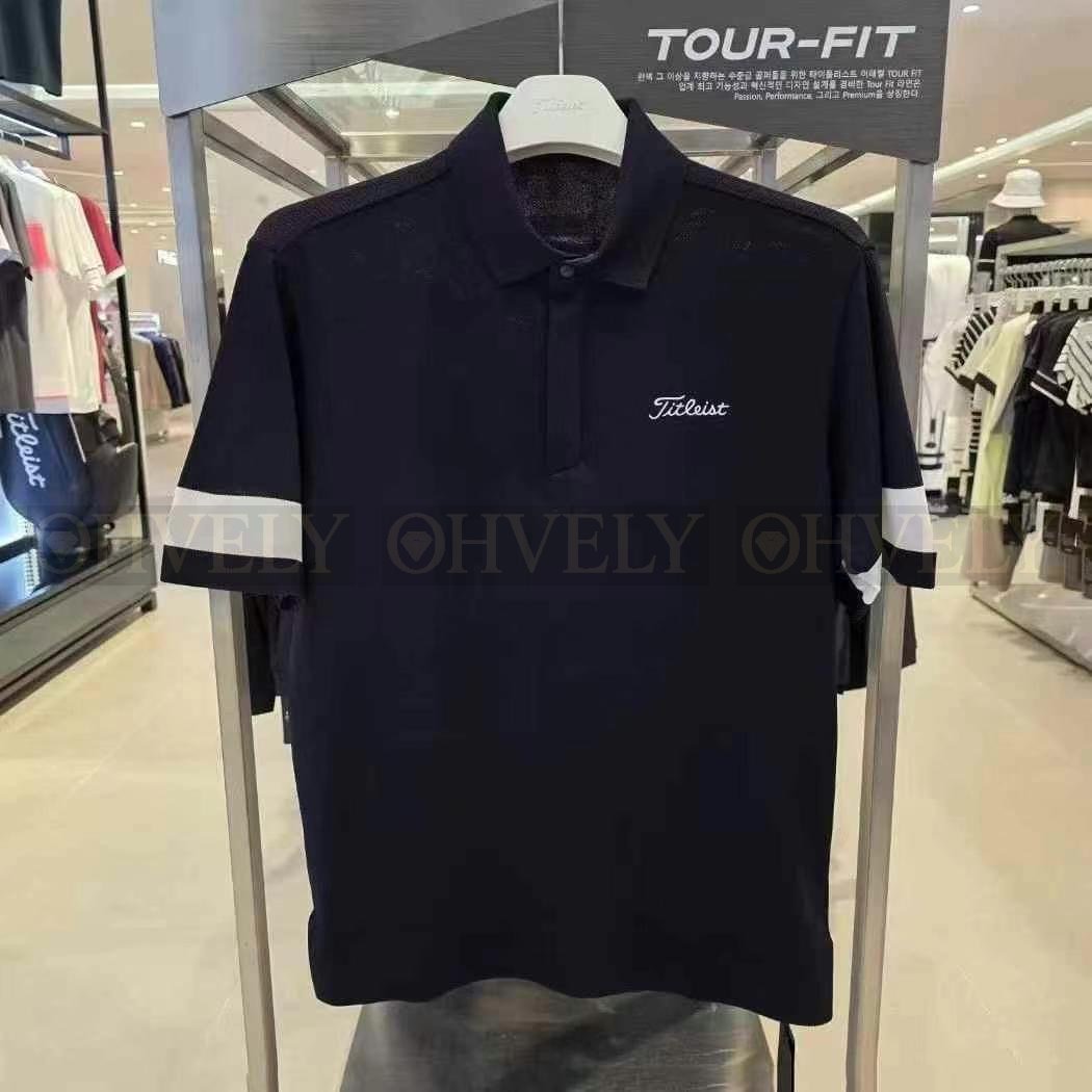 Titleist 타이틀리스트 남성 투어핏 소매 밴드 배색 카라 반소매 골프 티셔츠 (화이트/블랙) 상품 썸네일