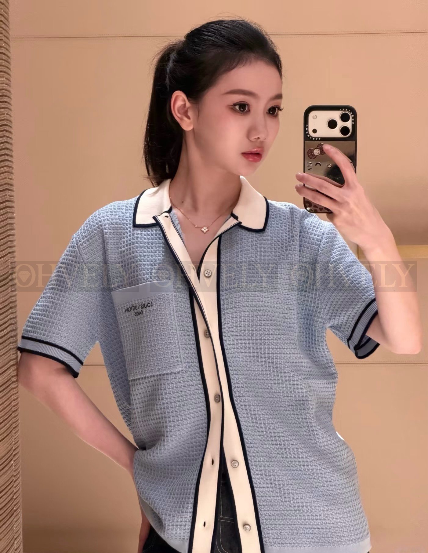 【 ZP버전 】루이비통 와플 니트 오픈 카라 가디건 셔츠 스카이블루 상품 썸네일