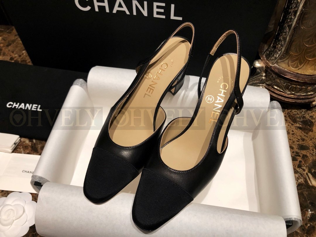 【 ZP버전 】CN 가죽 패브릭 투톤 슬링백 펌프스 블랙 상품 썸네일