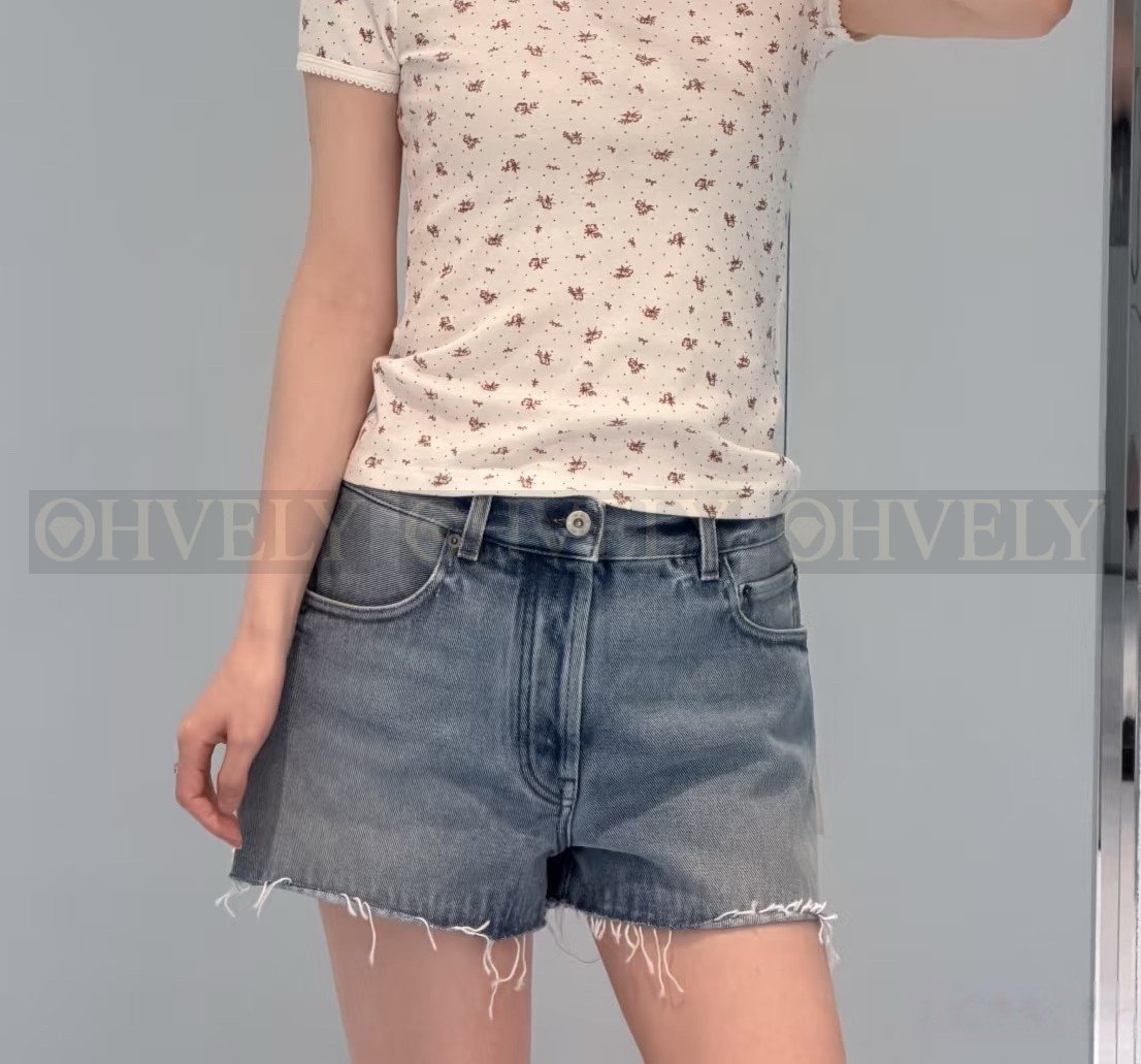 【 ZP버전 】MIU 자수 레터링 데님 반바지 상품 썸네일