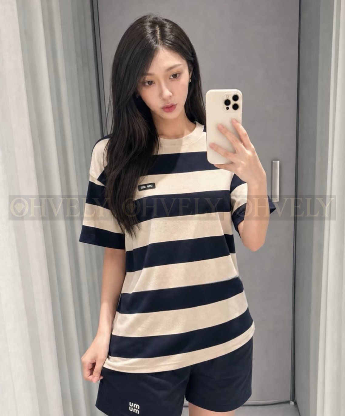 【 ZP버전 】MIU Lete 시리즈 와이드 스트라이프 반팔 상품 썸네일