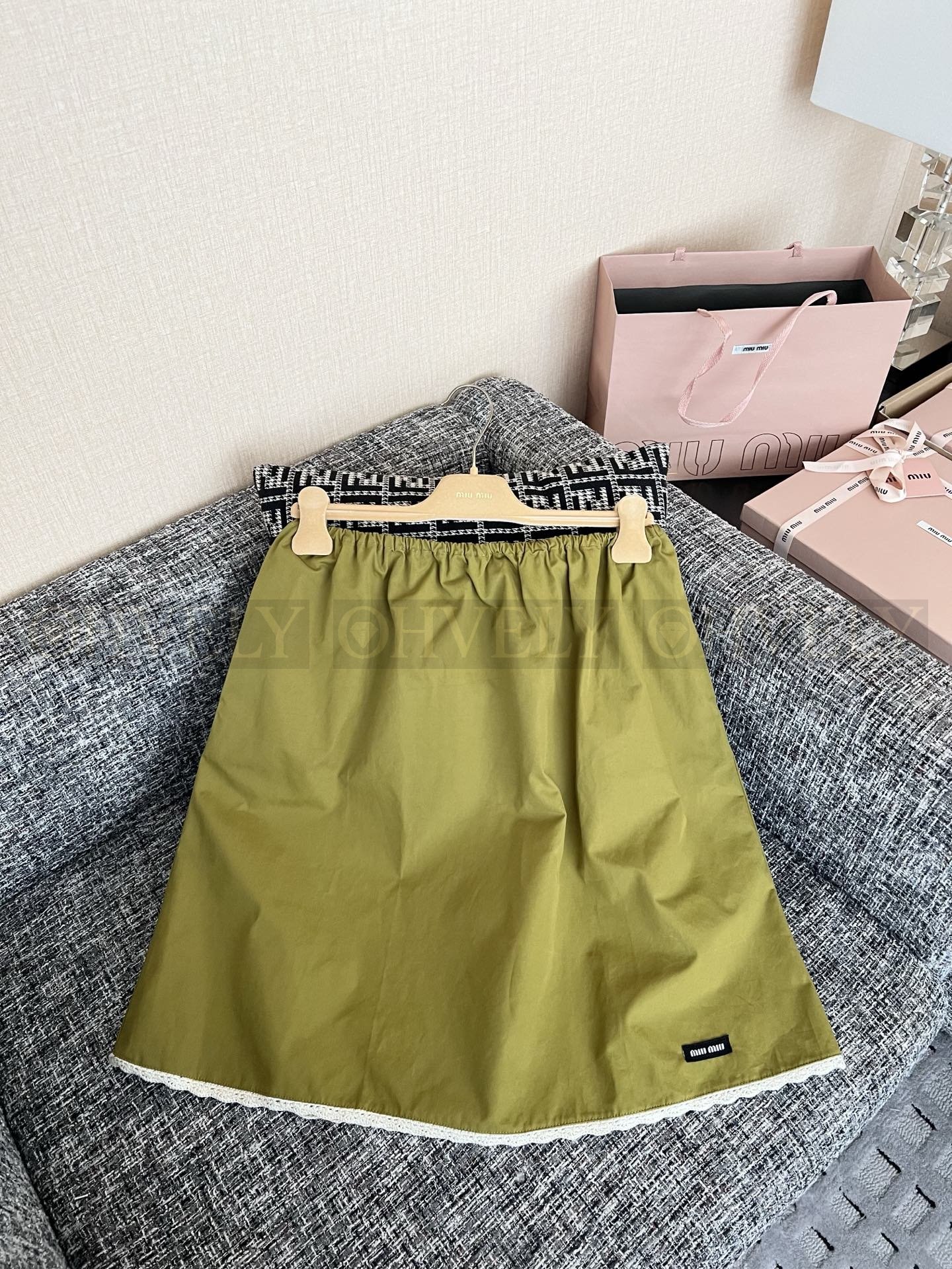 【 ZP버전 】MIU 레이스 패치워크 그린 스커트 상품 썸네일