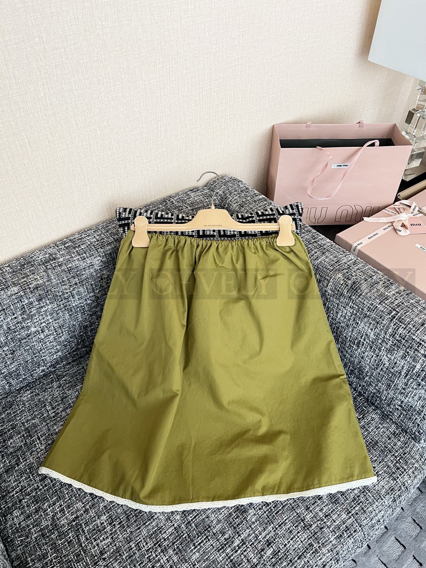 【 ZP버전 】MIU 레이스 패치워크 그린 스커트 상품 썸네일