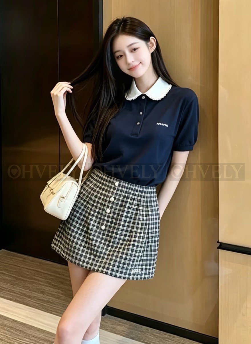 【 ZP버전 】MIU 네이비 칼라 폴로 반팔 티셔츠 상품 썸네일