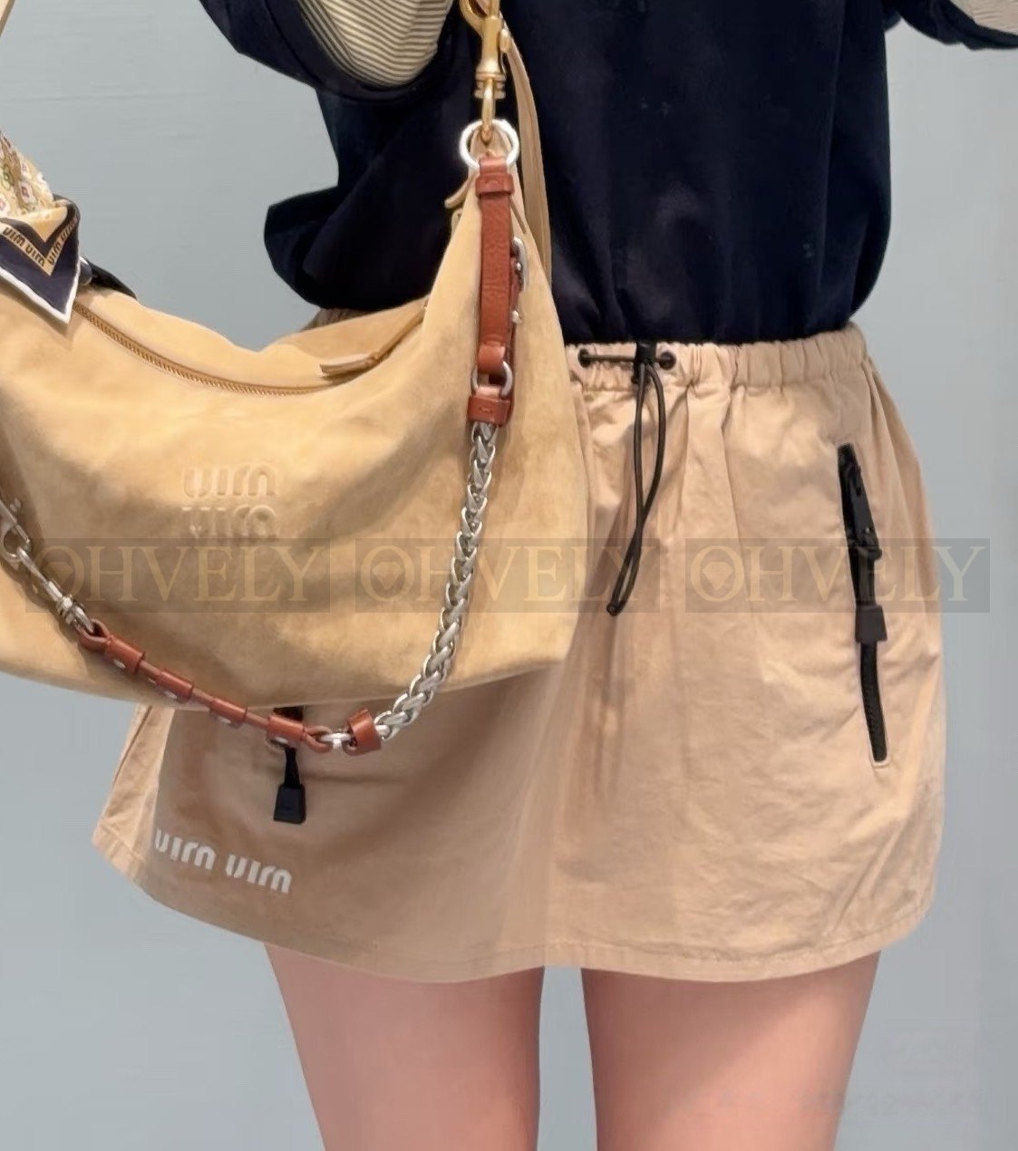 【 ZP버전 】MIU 카키 캐주얼 스커트