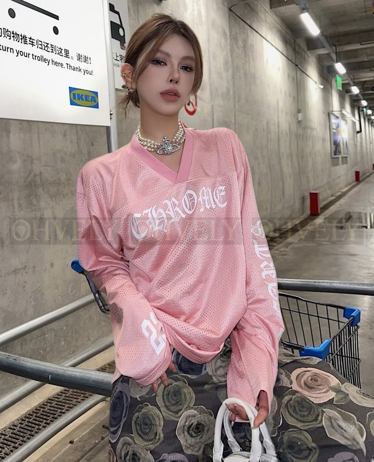 【 ZP버전 】크롬하츠 한정판 핑크 메쉬 스포츠 긴팔 상품 썸네일