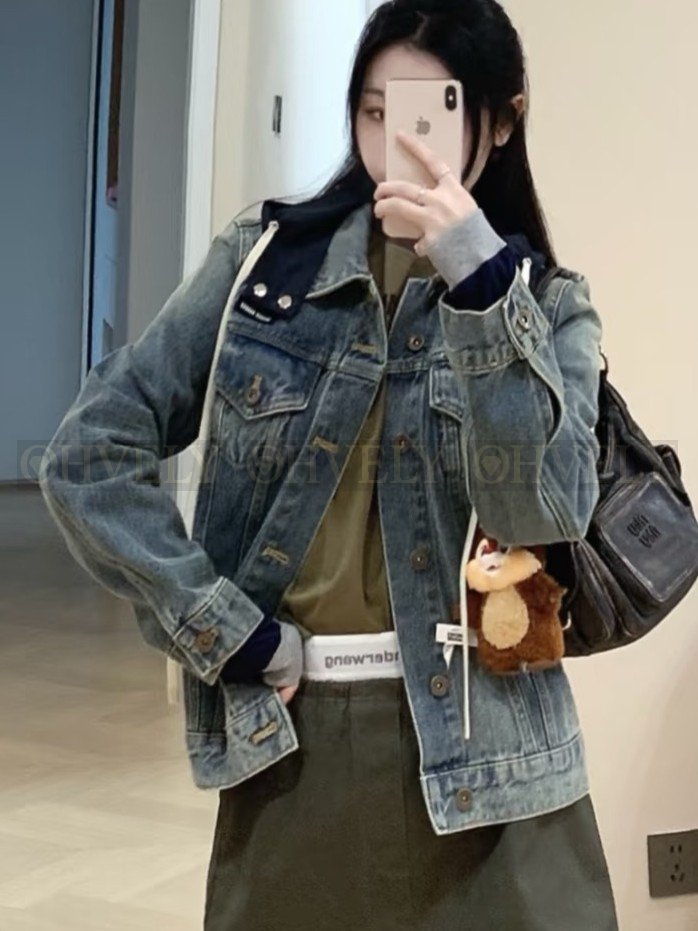 【 ZP버전 】MIU 레이어드 후드 데님 자켓 상품 썸네일