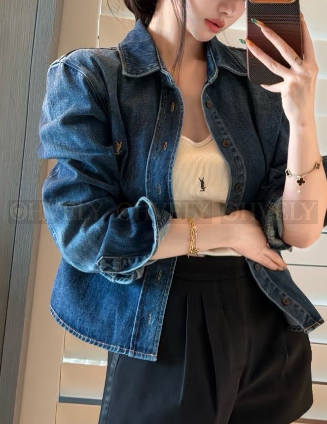 【 ZP버전 】 YSL 골드 로고 라벨 데님 셔츠 상품 썸네일