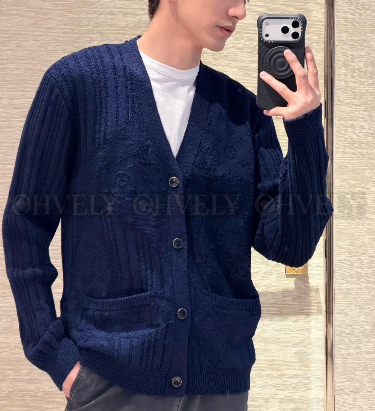 【 ZP버전 】 LV 자카드 패치워크 브이넥 가디건