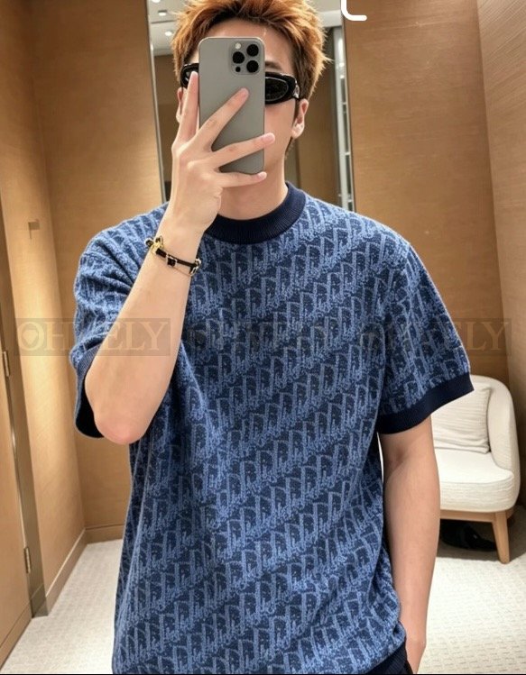 【 ZP버전 】DI 올오버 자카드 블루 반팔 니트
