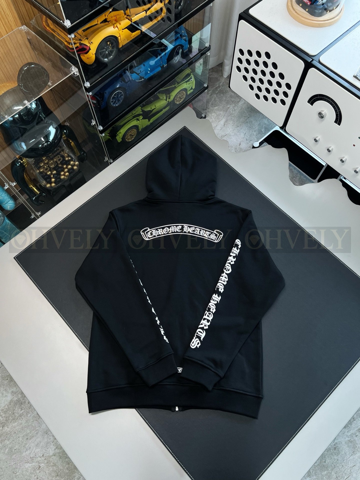 【 ZP버전 】크롬하츠 블랙 스크롤 레터링 후드 집업 자켓 상품 썸네일