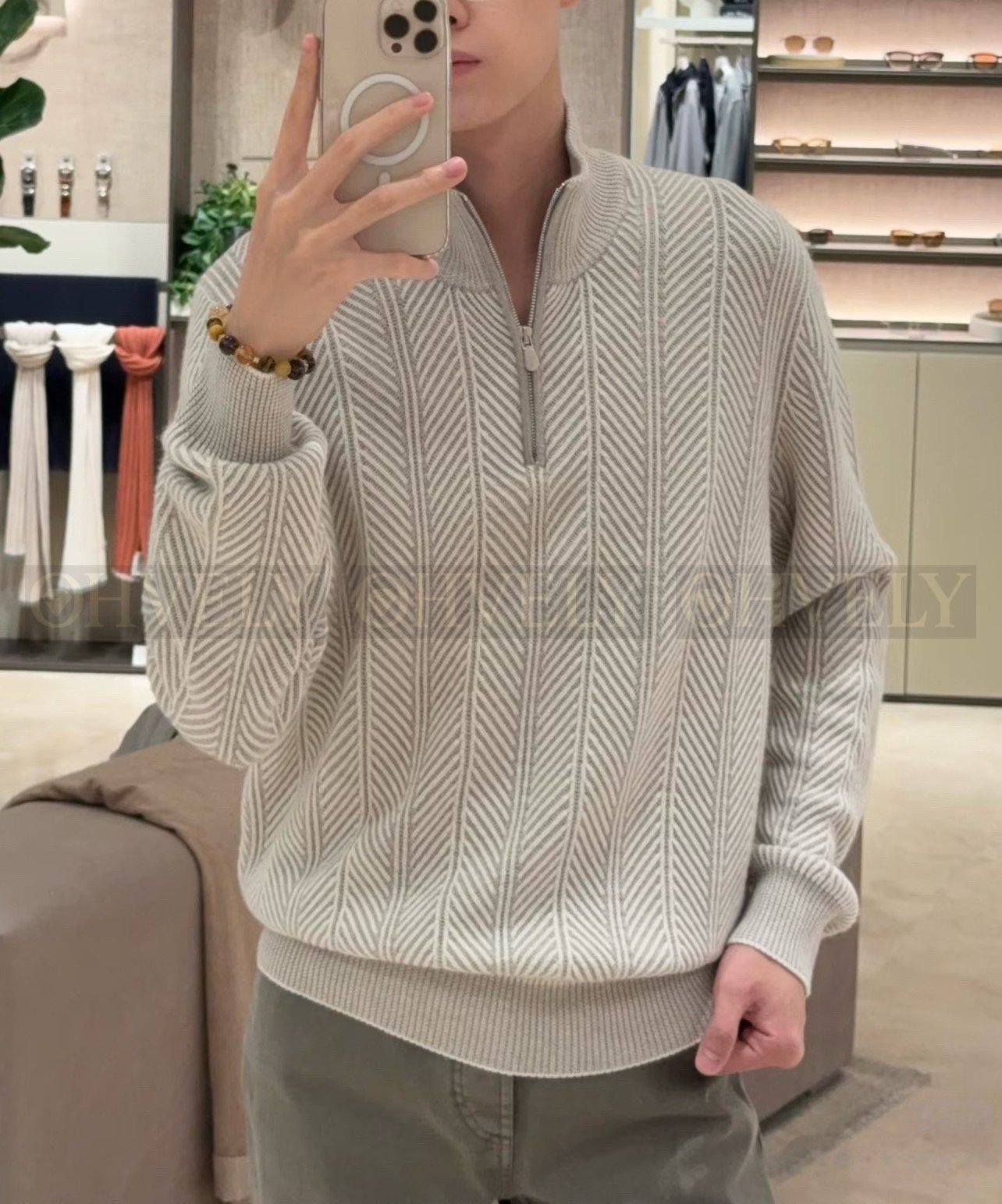 【 ZP버전 】BC 하이넥 반집업 골지 니트 스웨터