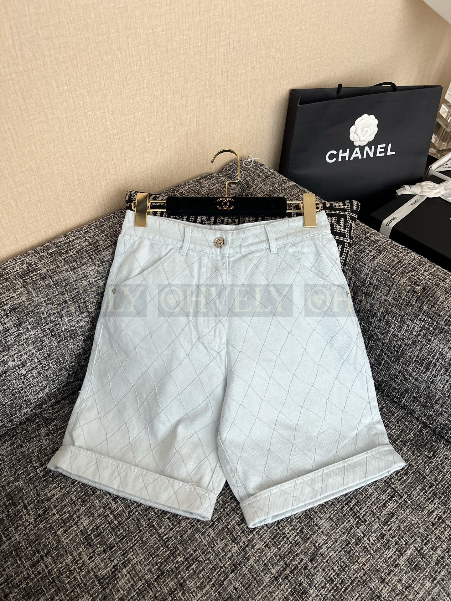 【 ZP버전 】CN 연블루 다이아몬드 자수 데님 반바지 상품 썸네일